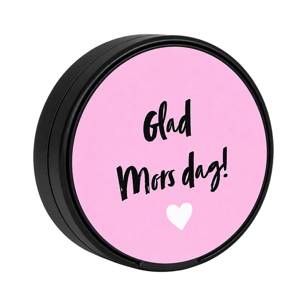 Svart snusdosa där det står mors dag på